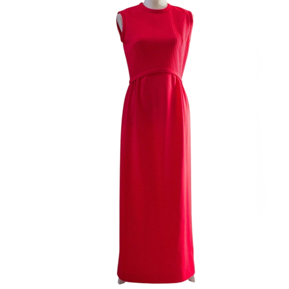 Vintage 70s Red Sleeveless Maxi Dress Size M Empire Waist Mod Retro Cocktail NYE